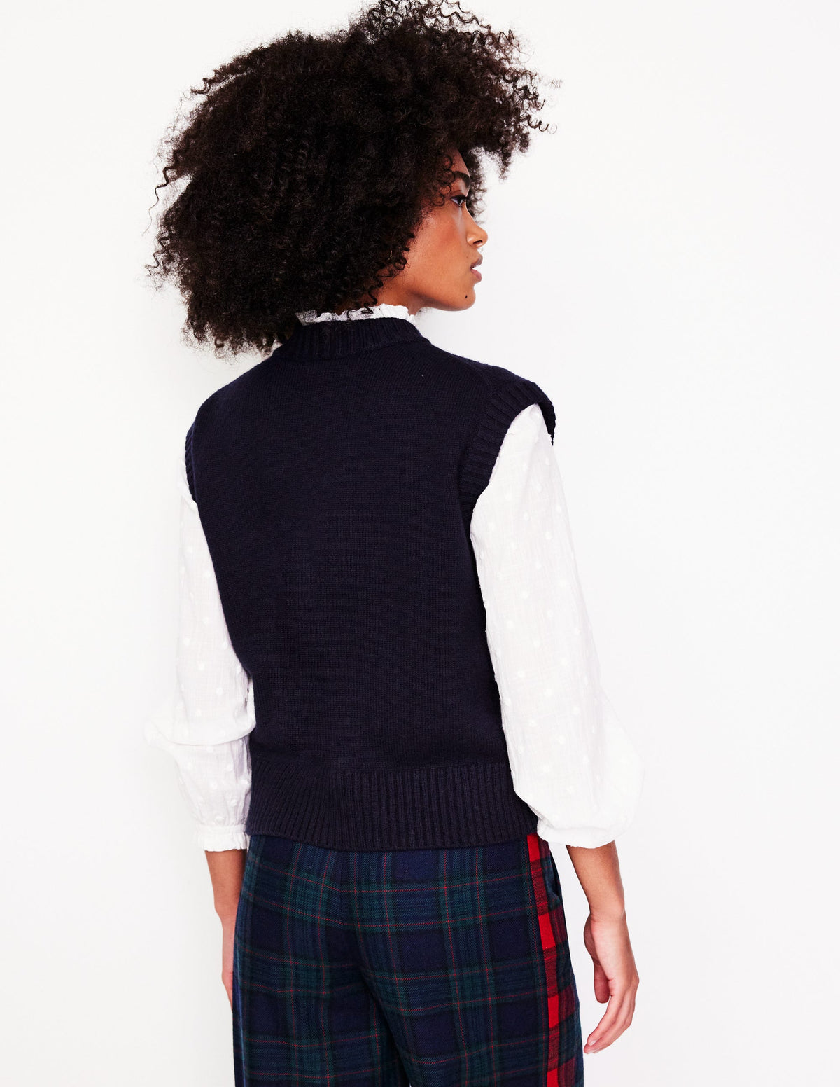 Chunky Cashmere Crew Neck Tank-Navy - Image 3