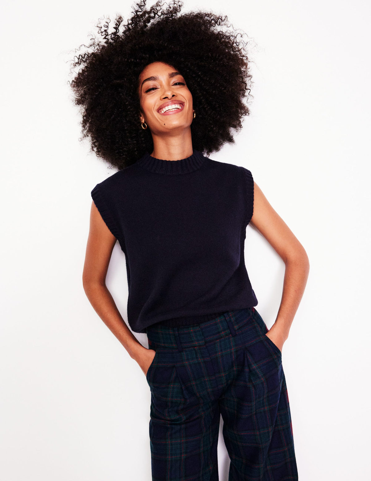 Chunky Cashmere Crew Neck Tank-Navy - Image 5