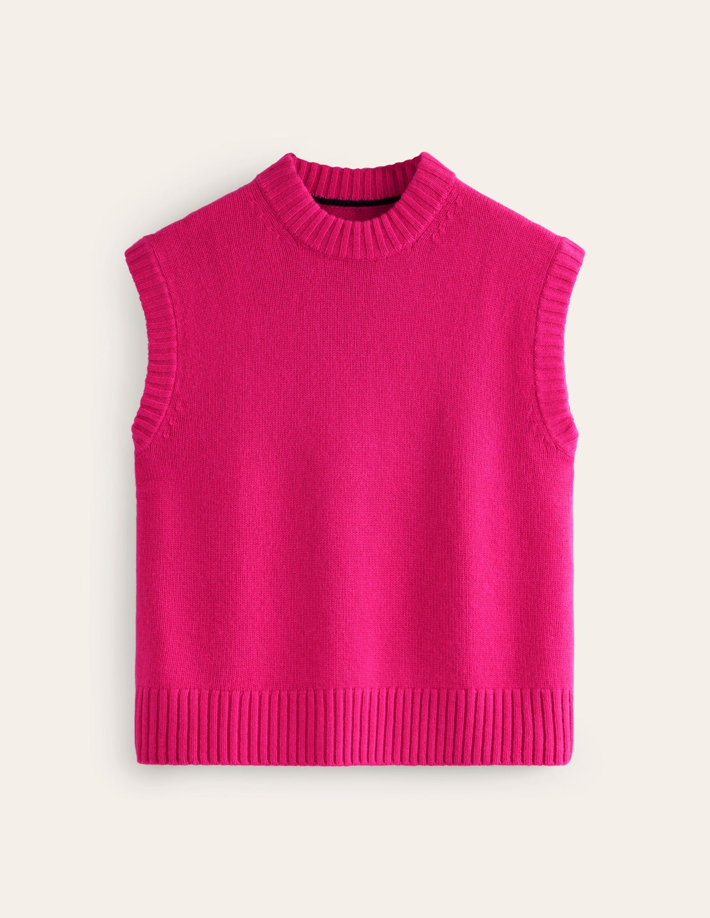 Chunky Cashmere Crew Neck Tank-Bright Pink