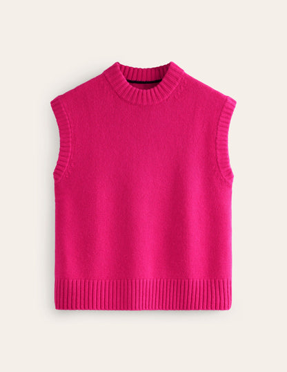 Chunky Cashmere Crew Neck Tank-Bright Pink