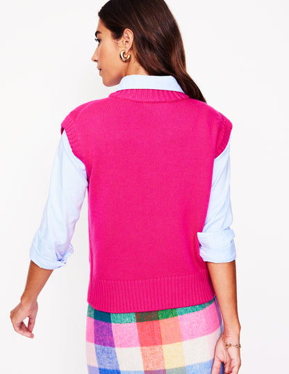 Chunky Cashmere Crew Neck Tank-Bright Pink