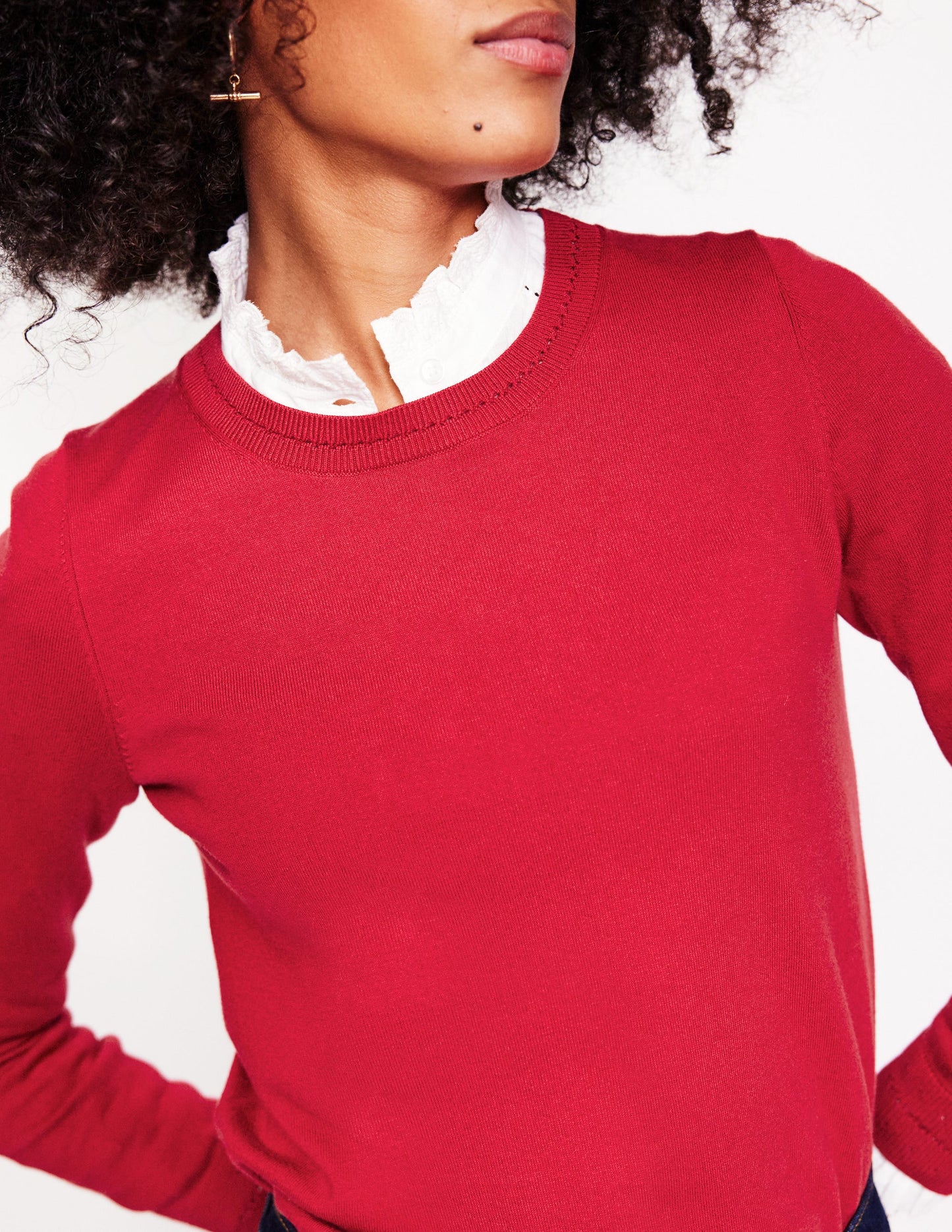 Catriona Cotton Crew Jumper-Red Liquorice