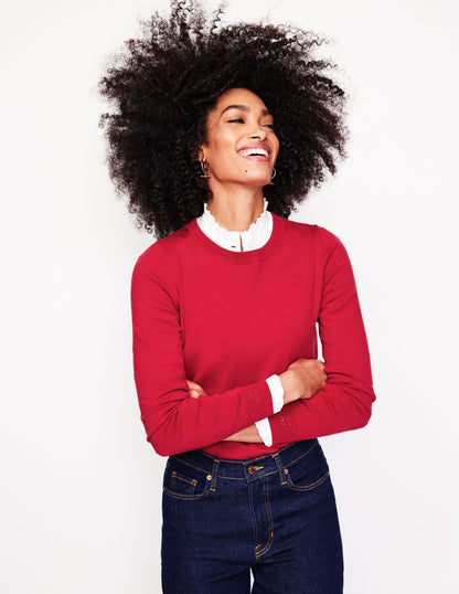 Catriona Cotton Crew Jumper-Red Liquorice