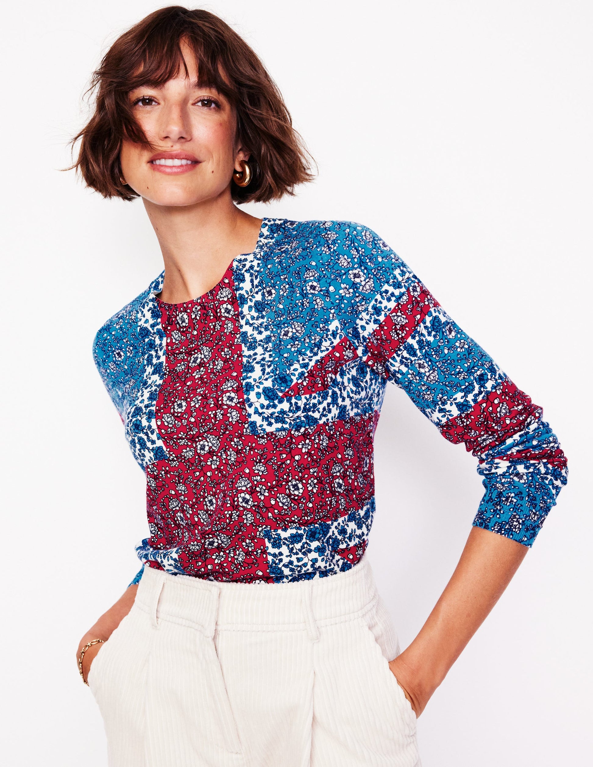 Catriona Cotton Crew Jumper-Cerulean Blue, Union Jack-2