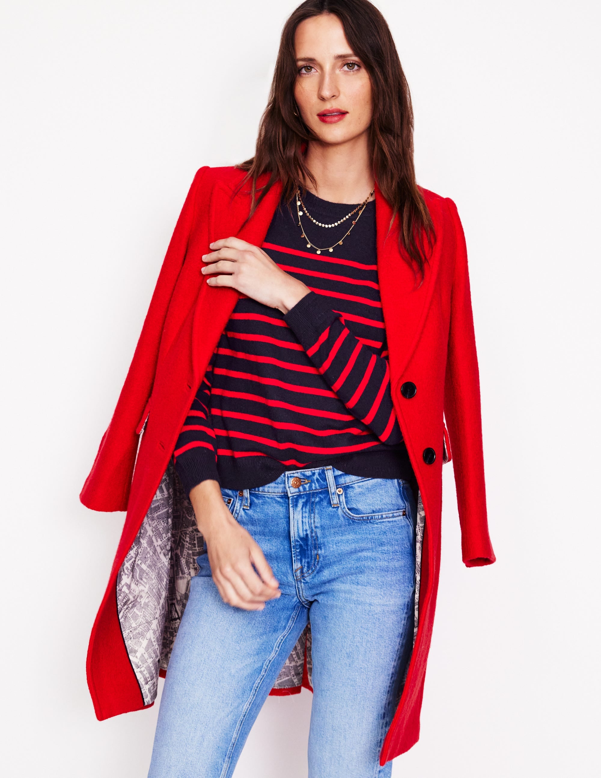 Eva Cashmere Crew Neck Jumper-Navy/ Red - Image 4