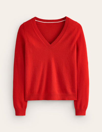 Eva Cashmere V-Neck Jumper-Rouge Red