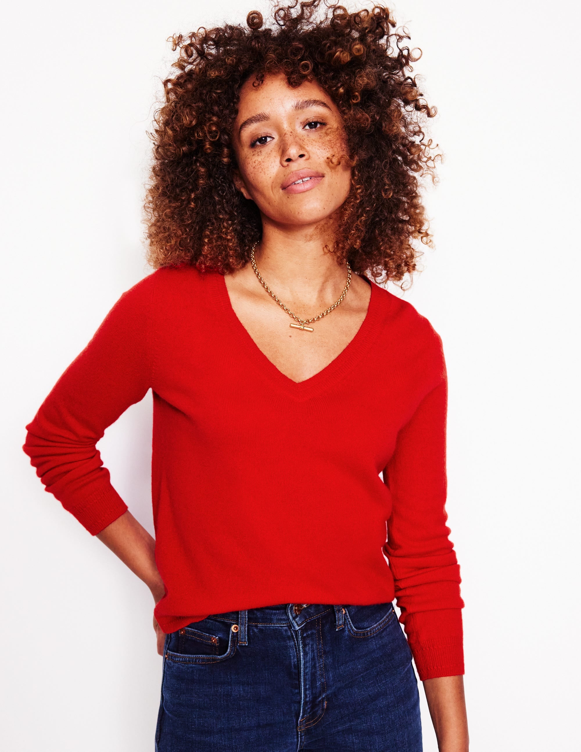 Eva Cashmere V-neck Jumper-Rouge Red - Image 1
