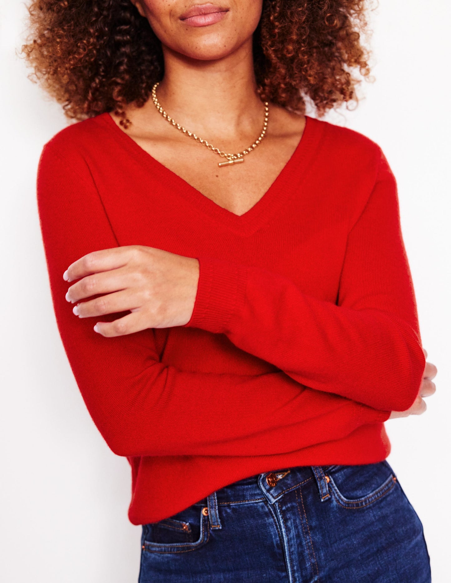 Eva Cashmere V-Neck Jumper-Rouge Red