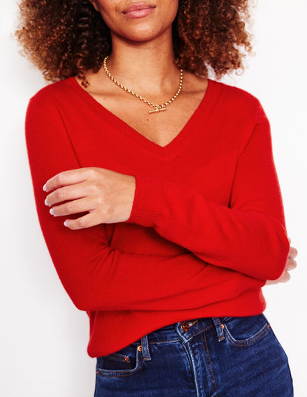 Eva Cashmere V-Neck Jumper-Rouge Red