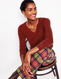 Eva Cashmere V-neck Jumper-Copper Brown