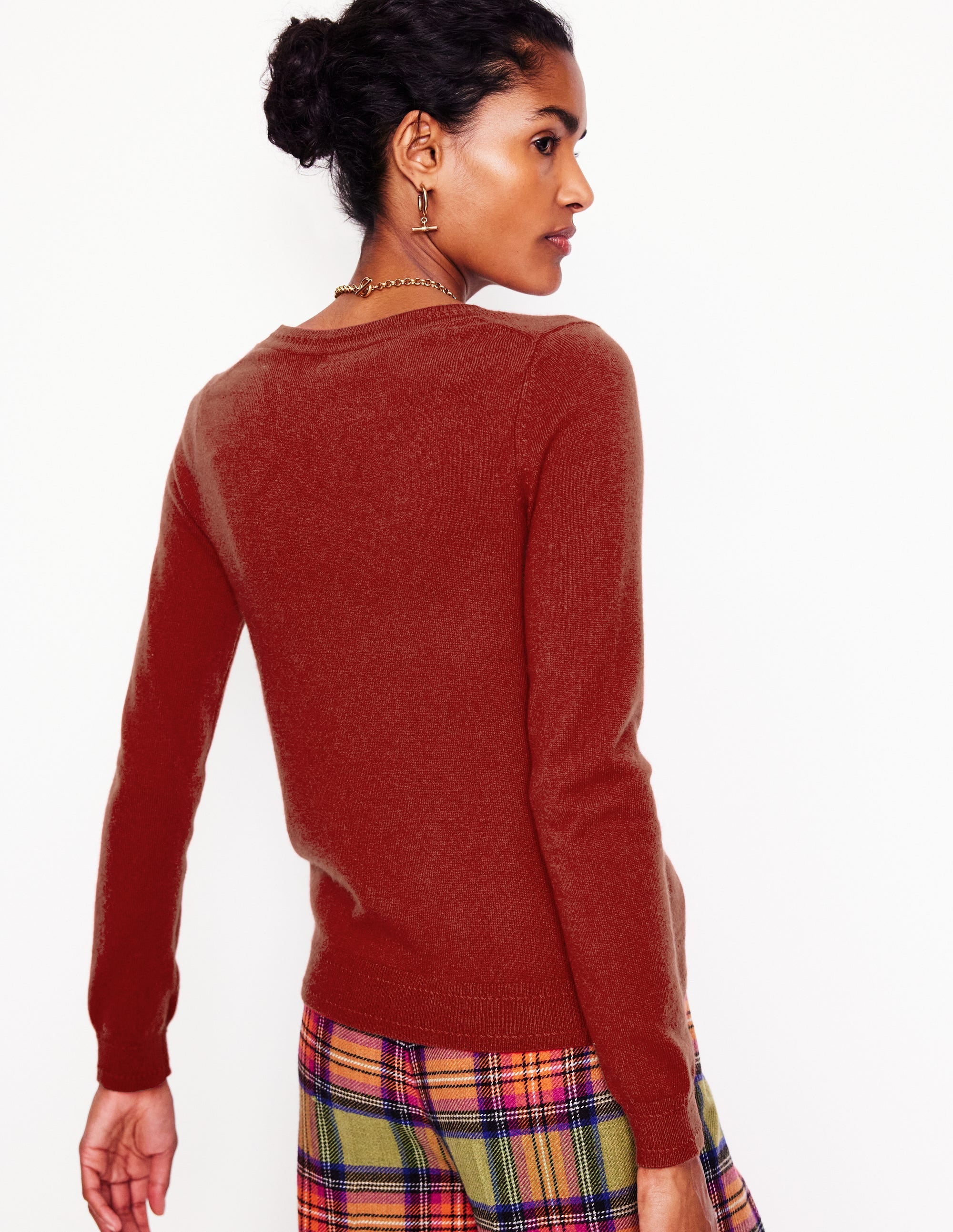 Eva Cashmere V-neck Jumper-Copper Brown - Image 3