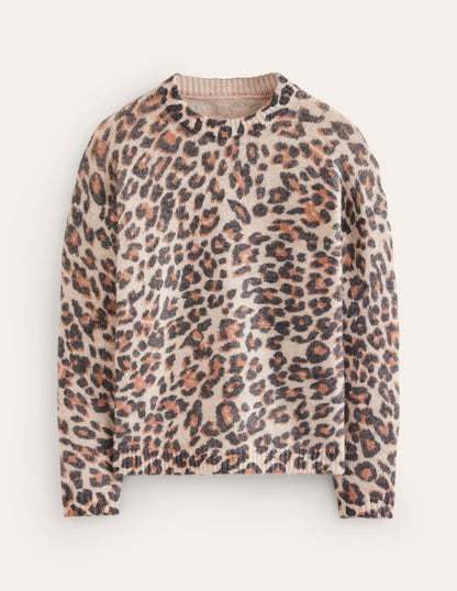 Rosemary Relaxed Fluffy Jumper-Oatmeal Melange, Leopard