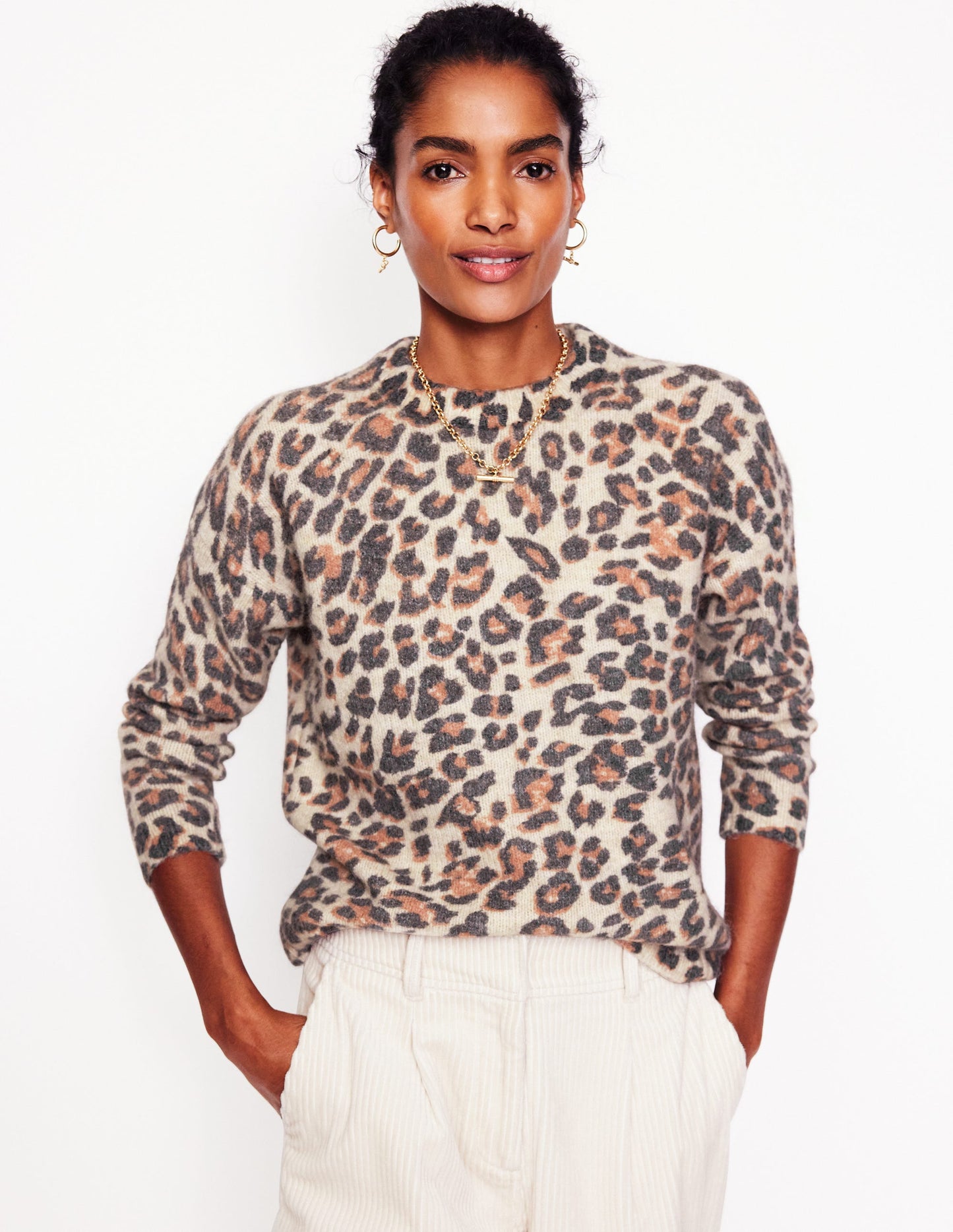 Rosemary Relaxed Fluffy Jumper-Oatmeal Melange, Leopard