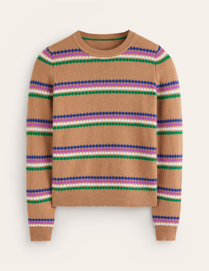 Edie Fair Isle Jumper -Camel Diamond