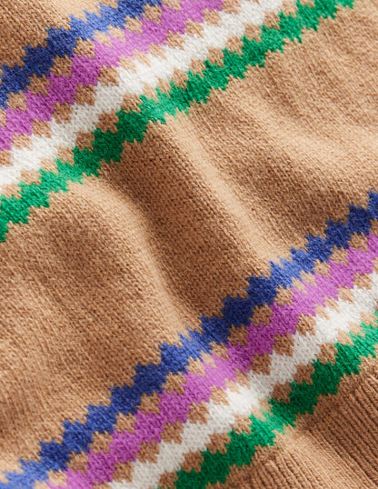 Edie Fair Isle Jumper -Camel Diamond