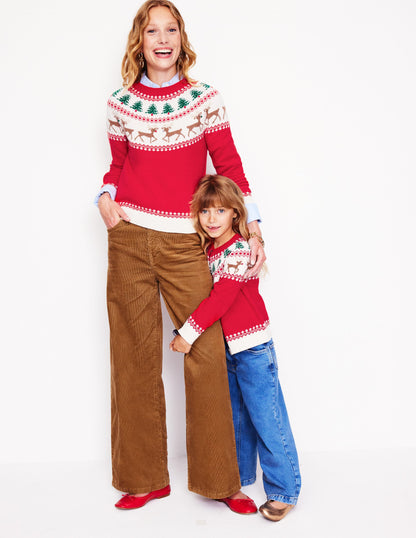 Edie Fair Isle Jumper-Red, Reindeers