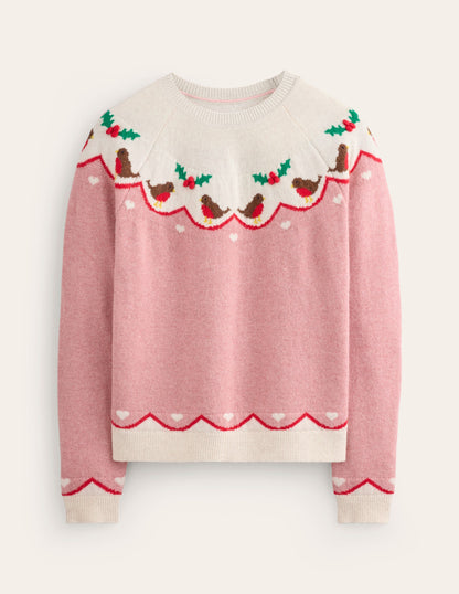 Edie Fair Isle Jumper -Quartz Pink, Robins