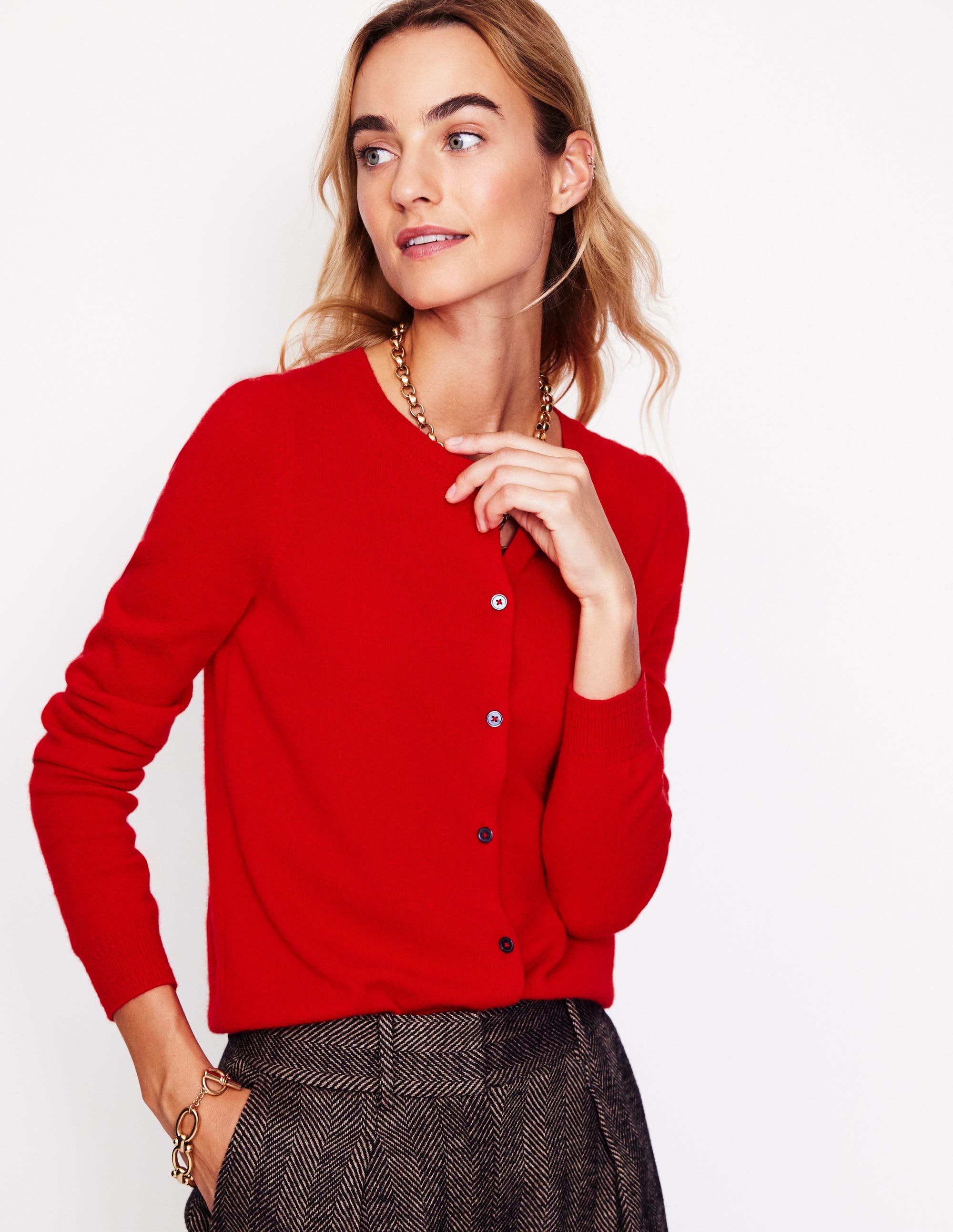 Eva Cashmere Crew Cardigan-Rouge Red - Image 1