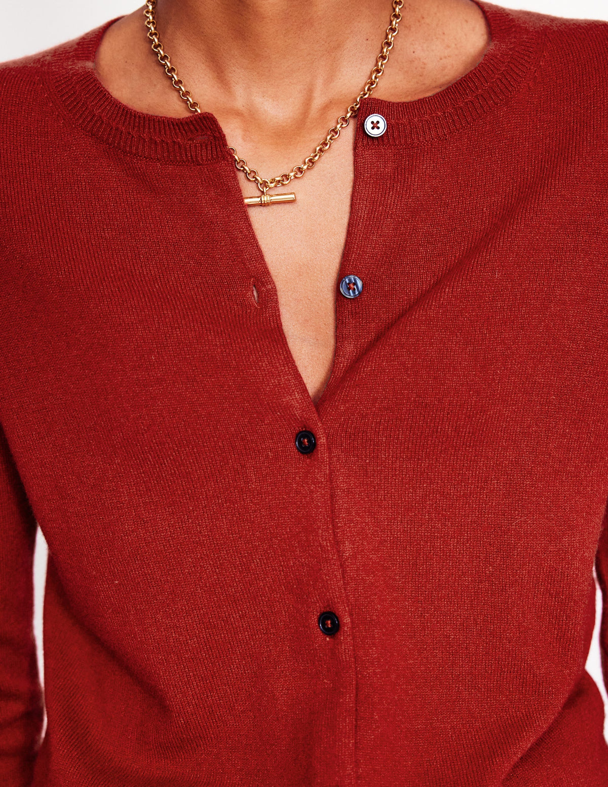 Eva Cashmere Crew Cardigan-Copper Brown - Image 2