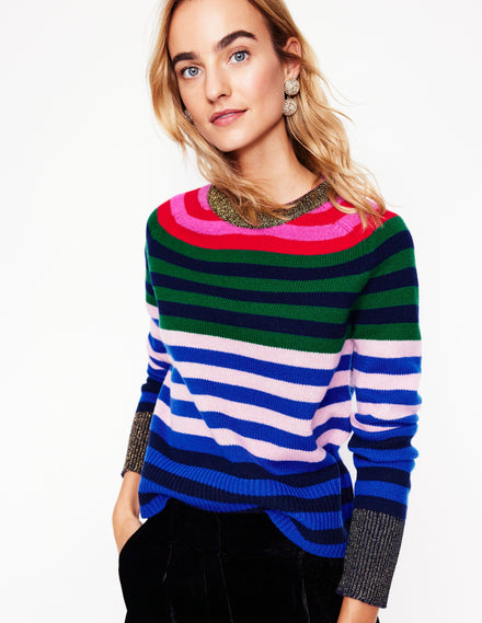 Olivia Merino Jumper-Multi, Rainbow Stripe