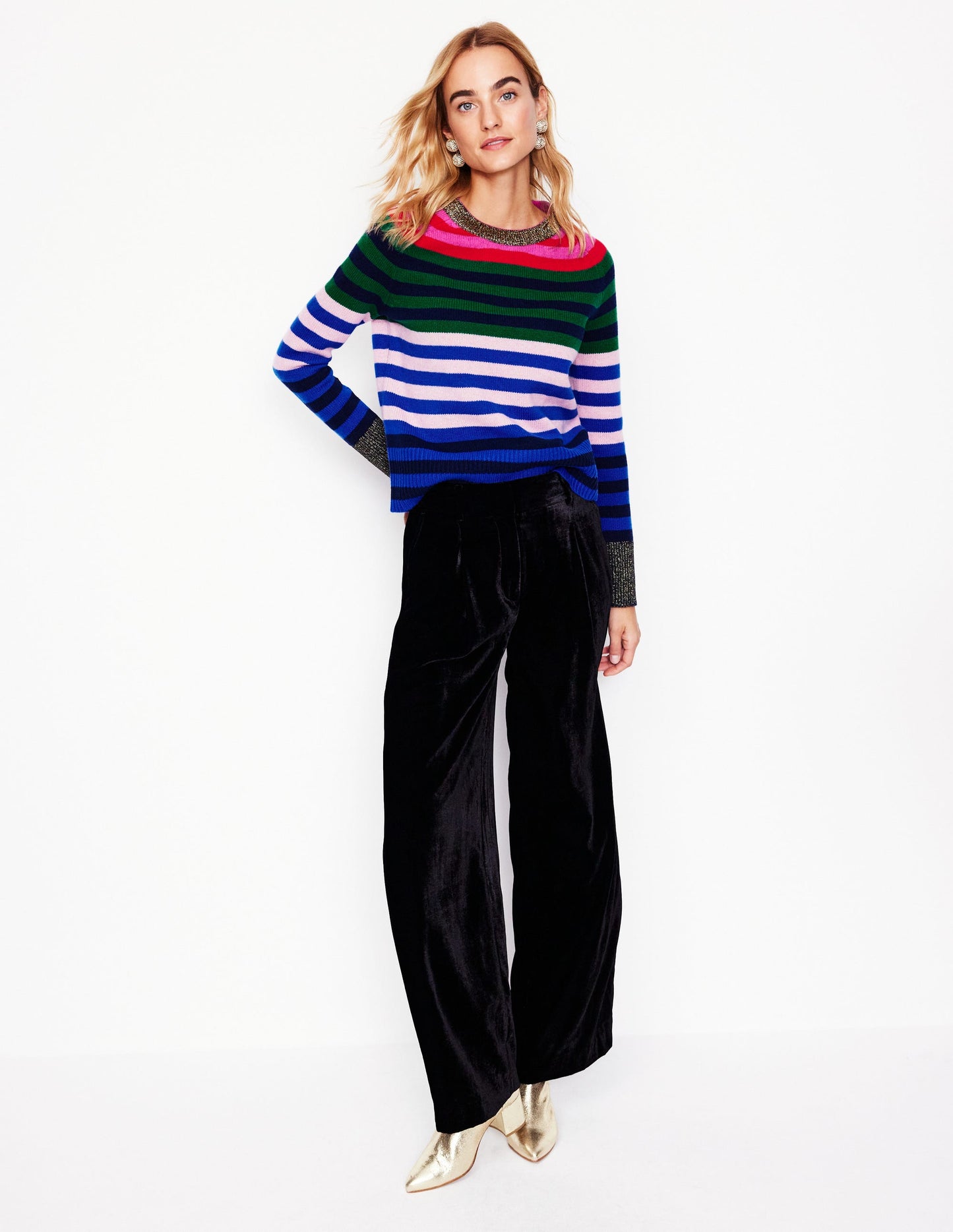 Olivia Merino Jumper-Multi, Rainbow Stripe