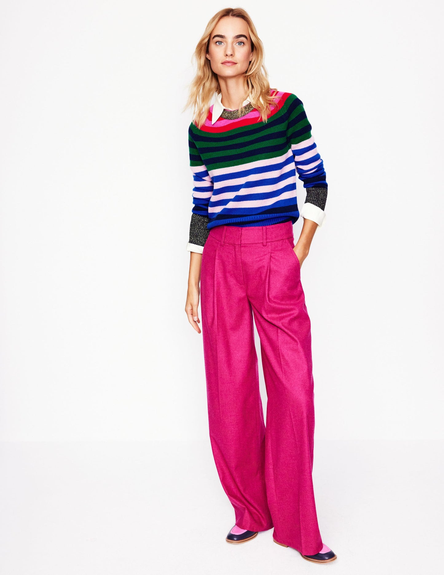 Olivia Merino Jumper-Multi, Rainbow Stripe