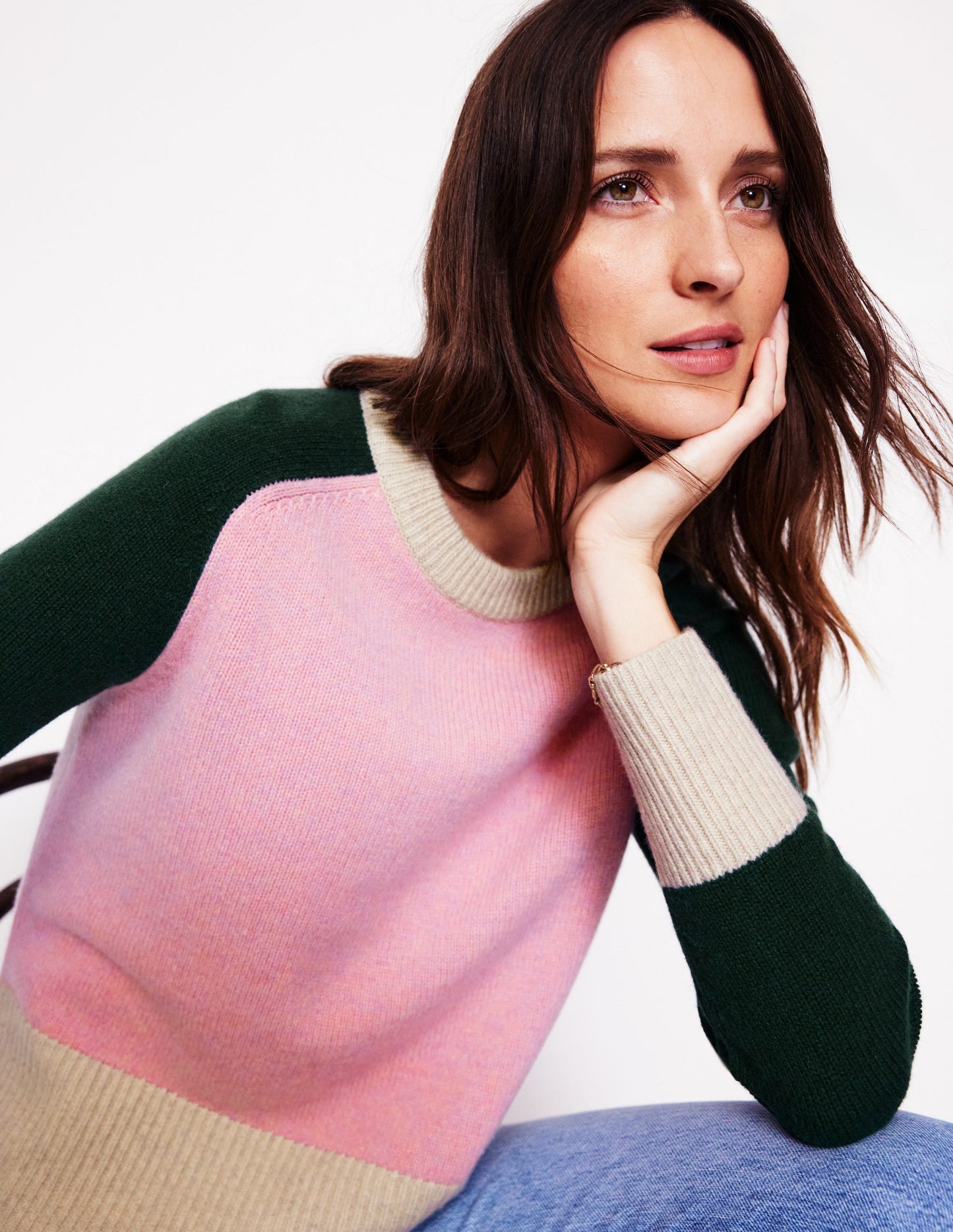 Olivia Merino Jumper-Pink, Colourblock