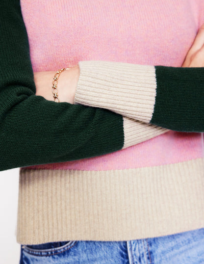 Olivia Merino Jumper-Pink, Colourblock