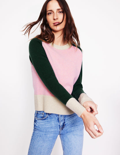 Olivia Merino Jumper-Pink, Colourblock