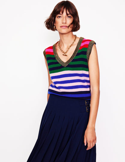 Olivia Merino Tank-Multi, Rainbow Stripe