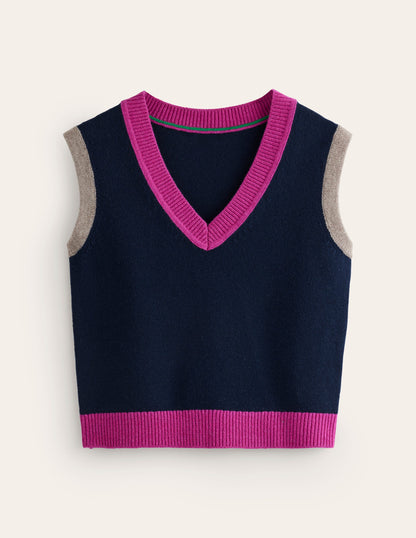 Olivia Merino Tank -Navy, Colour Block