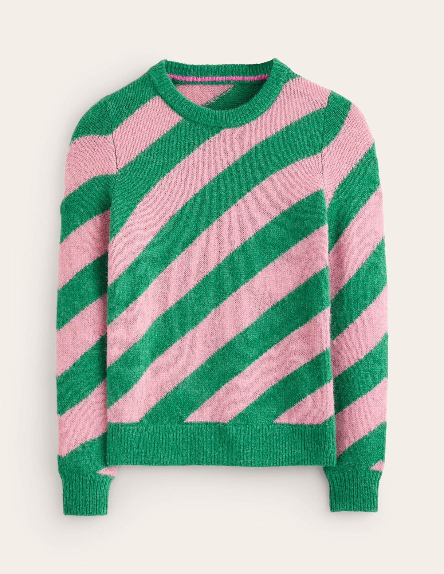 Fluffy Diagonal Stripe Jumper-Party Pink, Rich Emerald Green