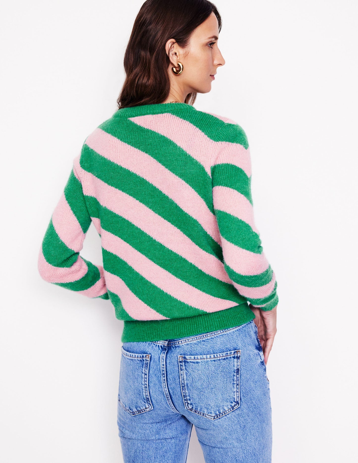 Fluffy Diagonal Stripe Jumper-Party Pink, Rich Emerald Green