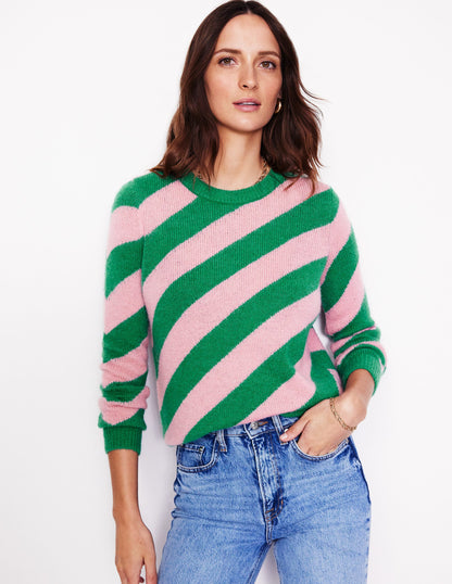 Fluffy Diagonal Stripe Jumper-Party Pink, Rich Emerald Green