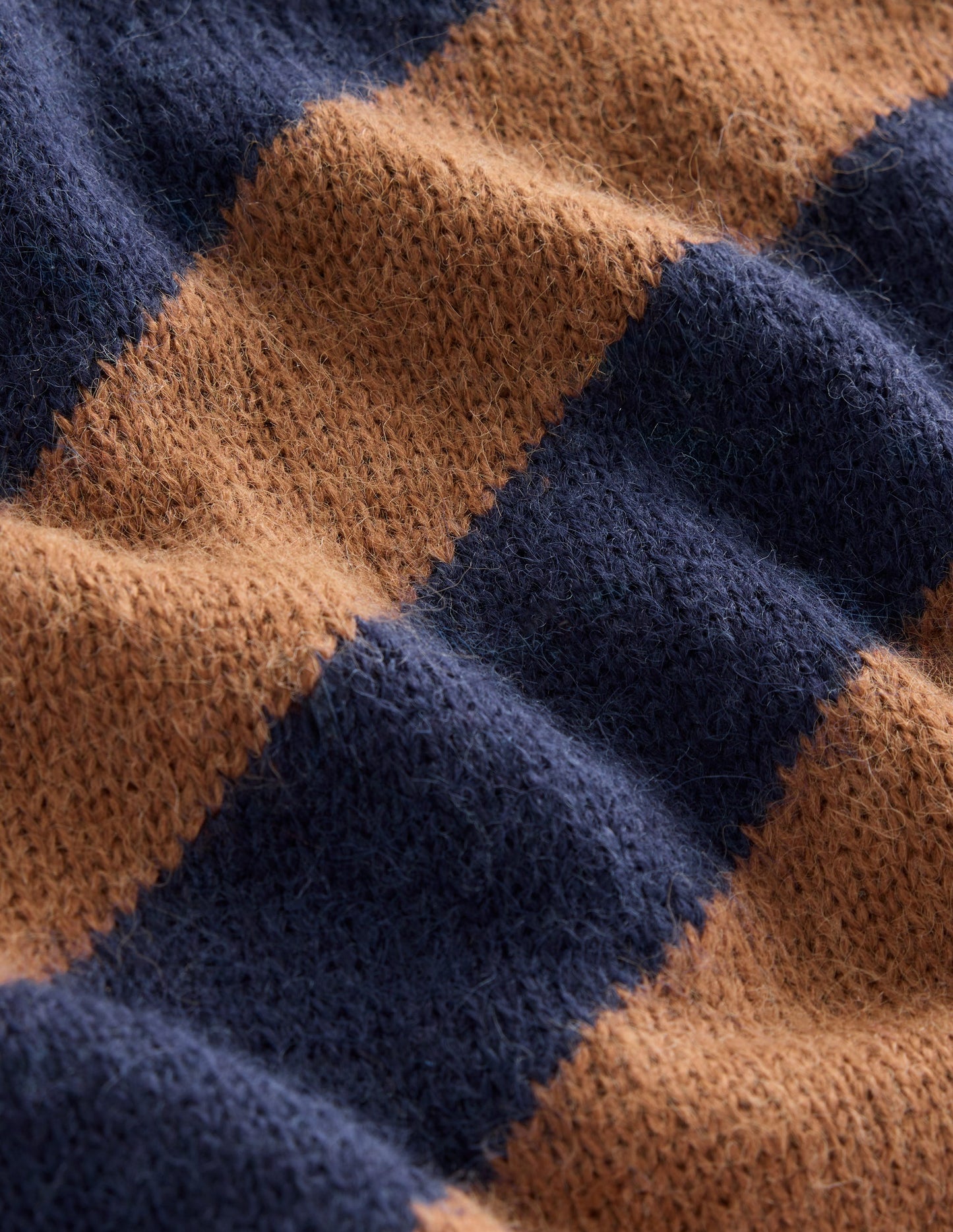 Fluffy Diagonal Stripe Jumper-Camel/ Navy