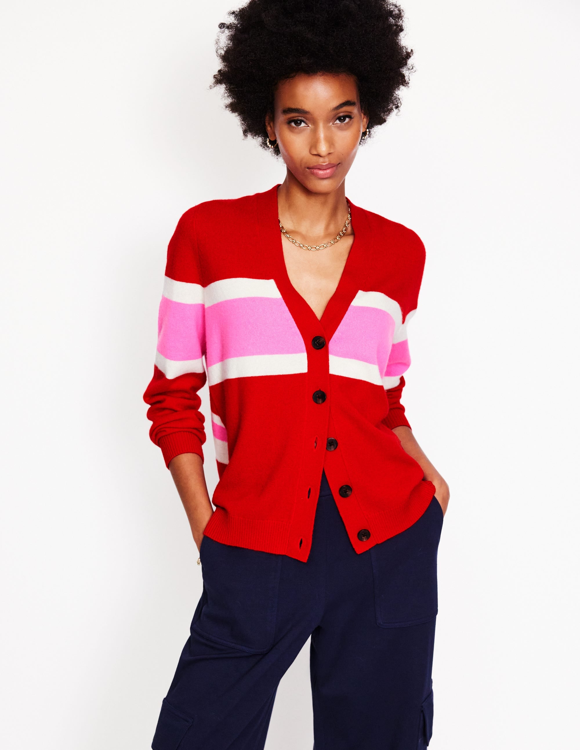 Marianne Cashmere Cardigan-Cherry Blossom Pink Union Jack - Image 2
