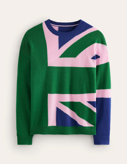 Lydia Cashmere Jumper-Rich Emerald Green, Union Jack