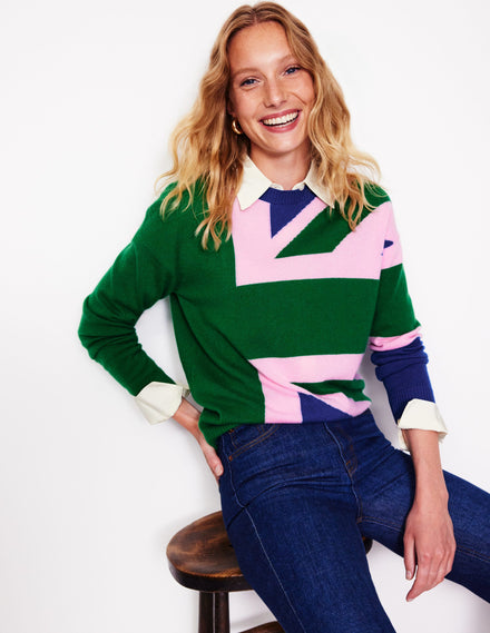 Lydia Cashmere Jumper-Rich Emerald Green, Union Jack