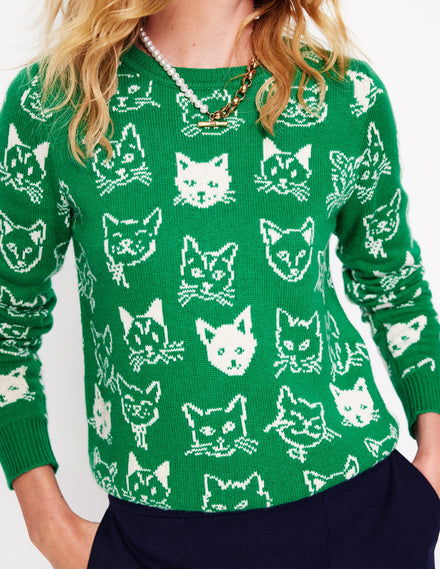 Heather Jacquard Jumper-Rich Emerald Green, Cats