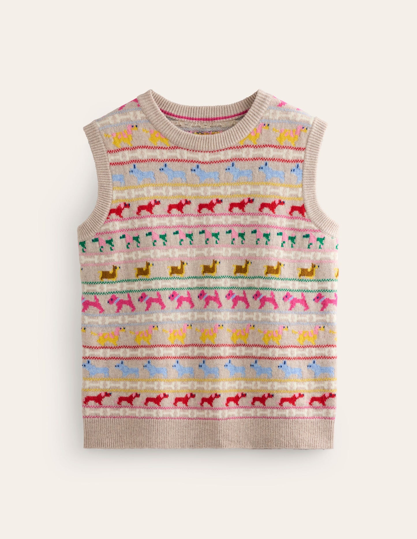 Edie Fair Isle Tank-Oatmeal Melange, Multi Dogs