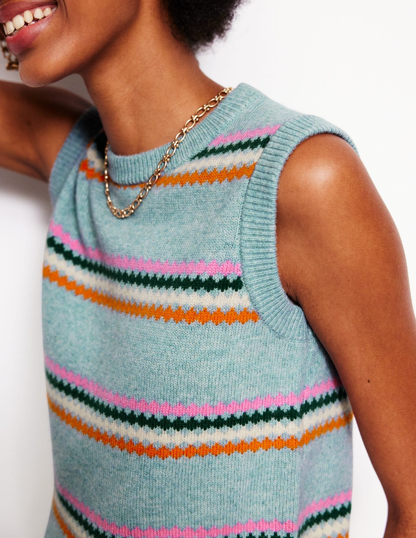 Edie Fair Isle Tank-Blue Diamond