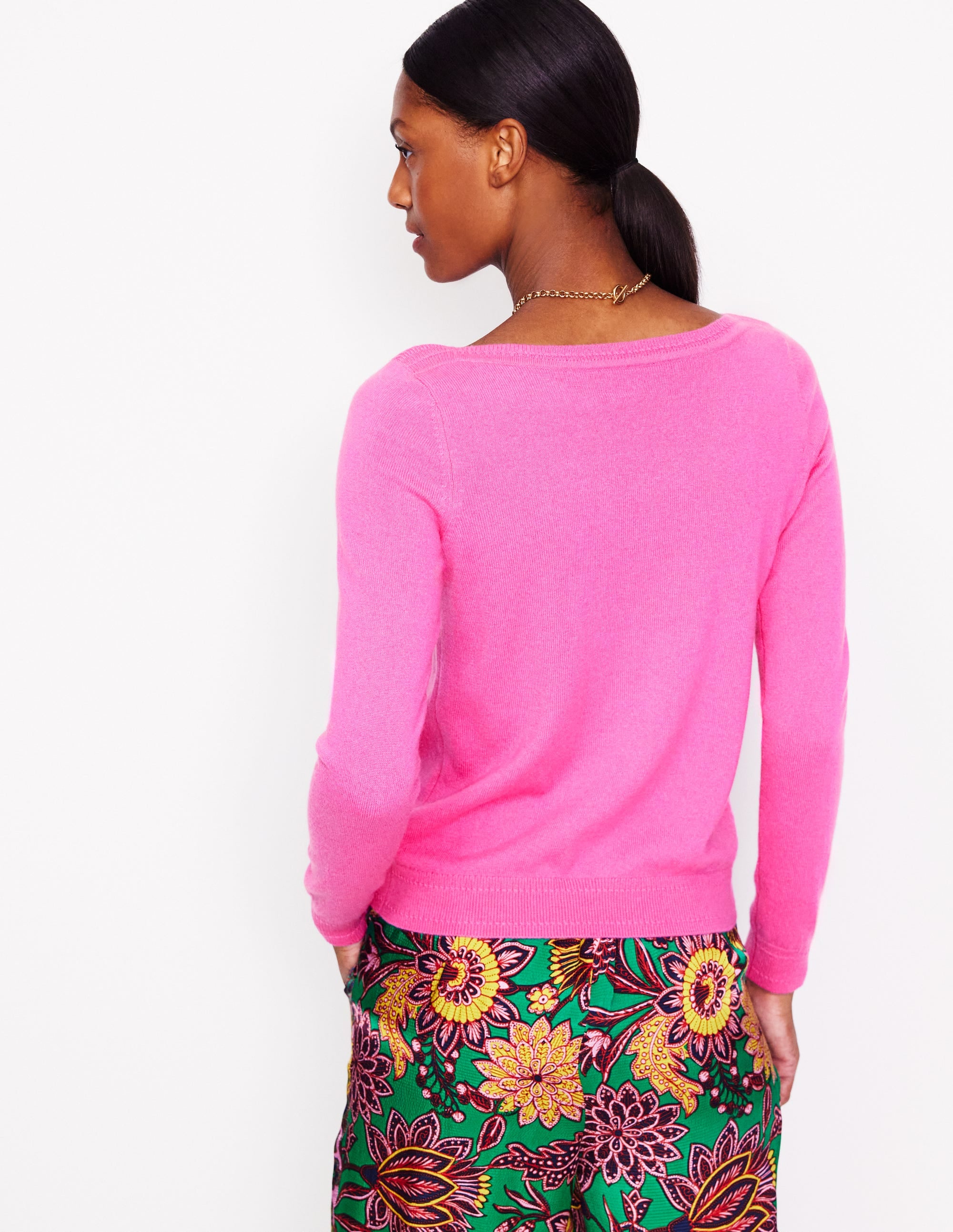 Eva Cashmere Boat Neck Jumper-Pink Tourmaline - Image 3