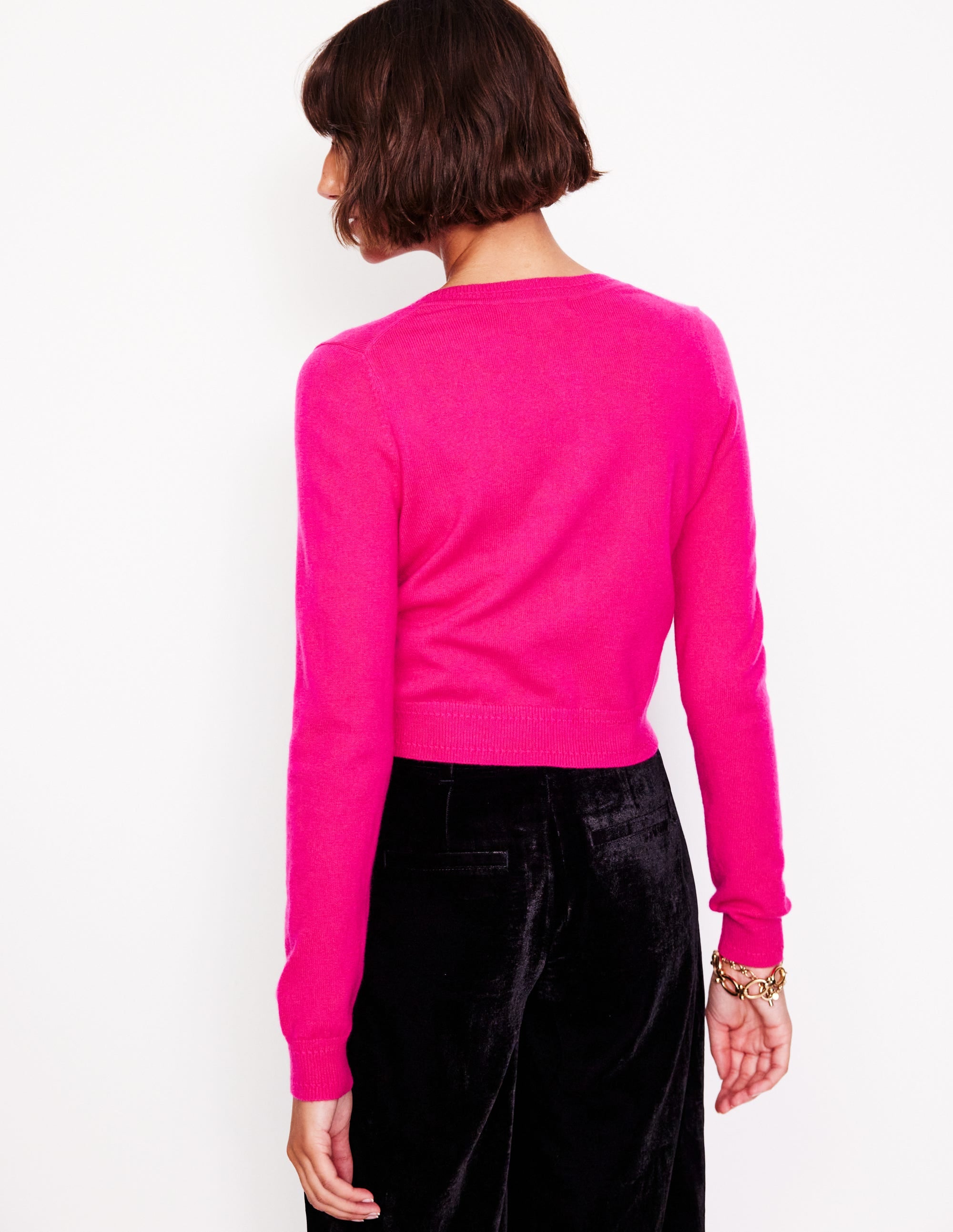 Eva Cashmere Cropped Cardigan-Bright Pink - Image 3
