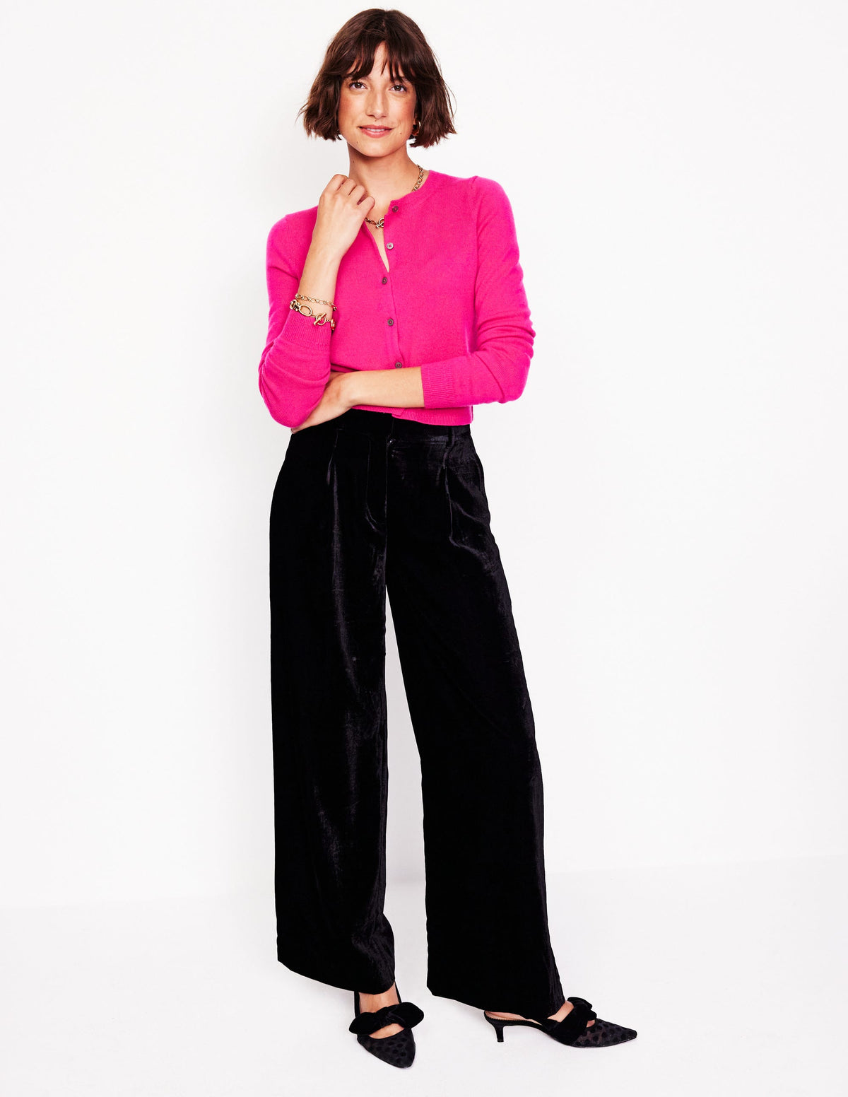 Eva Cashmere Cropped Cardigan-Bright Pink - Image 4