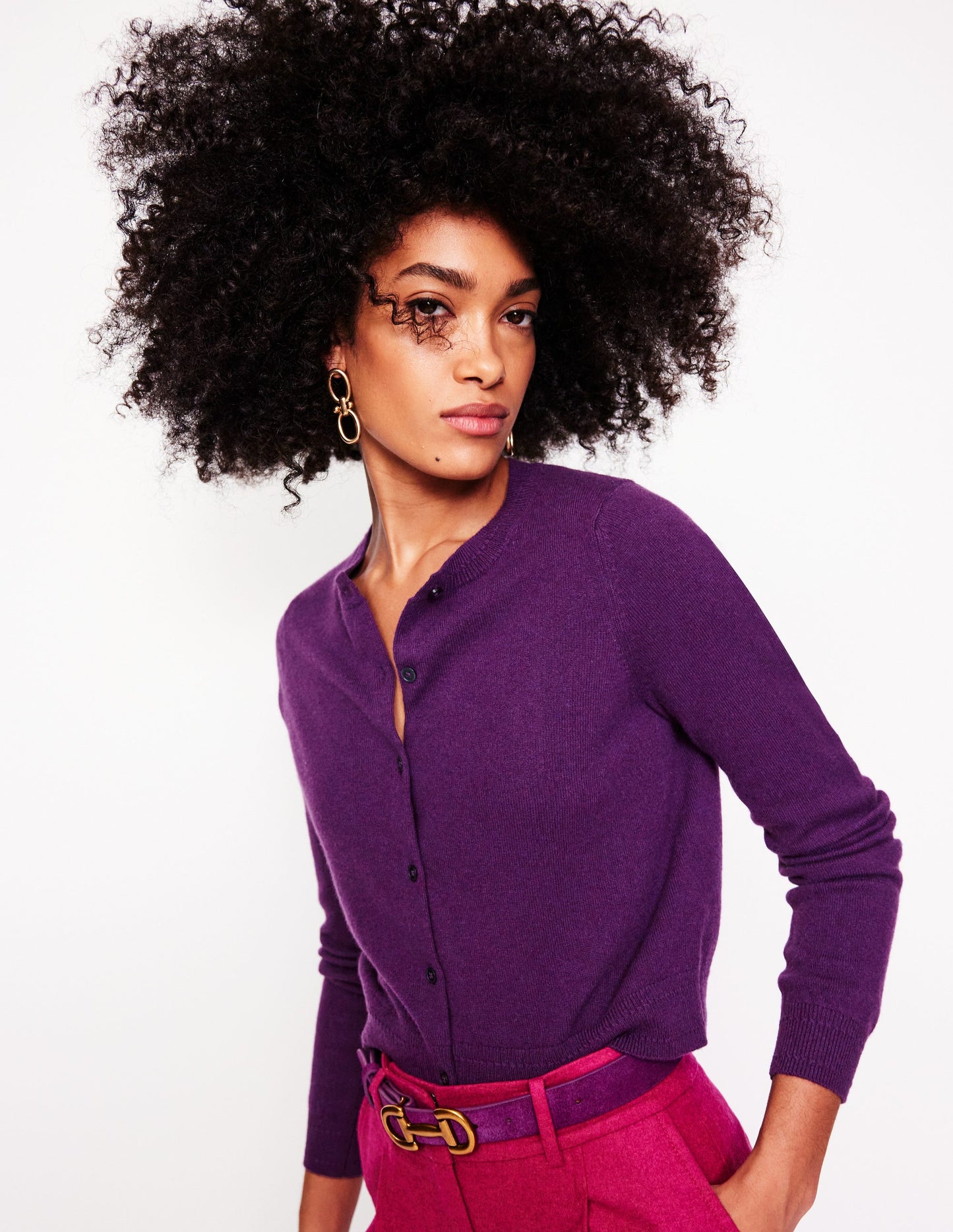 Eva Cashmere Cropped Cardigan-Damson Purple