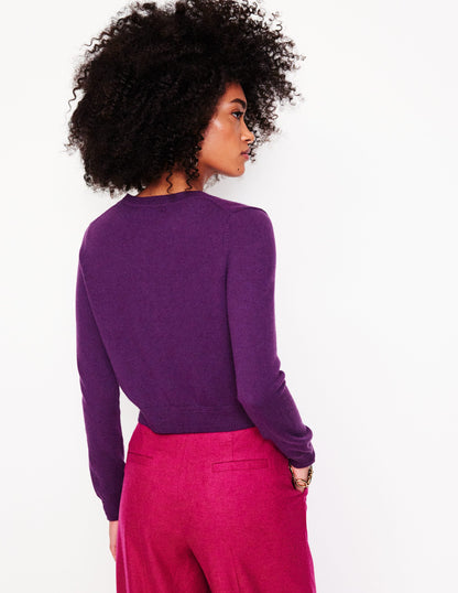 Eva Cashmere Cropped Cardigan-Damson Purple