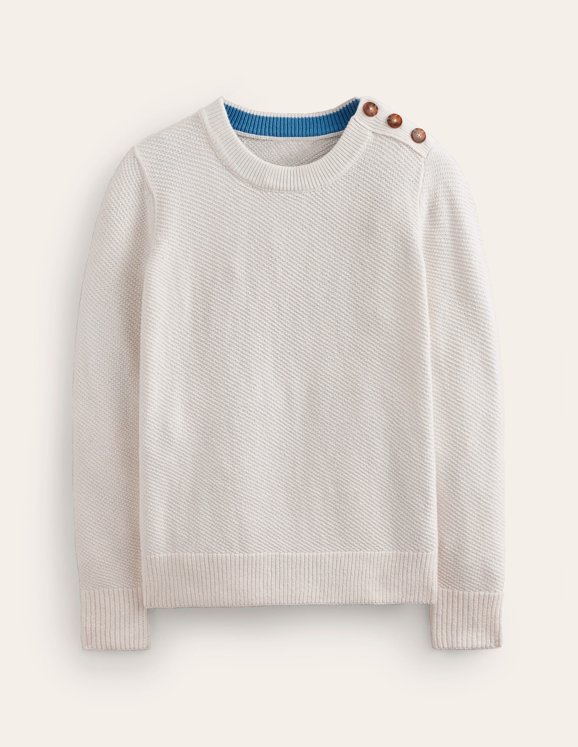 Button Detail Stitch Jumper-Warm Ivory - Image 5
