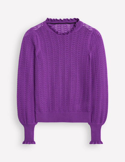 Tia Pointelle Frilled Jumper-Ameythyst Purple