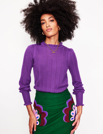 Tia Pointelle Frilled Jumper-Ameythyst Purple