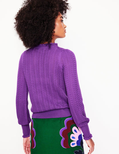 Tia Pointelle Frilled Jumper-Ameythyst Purple